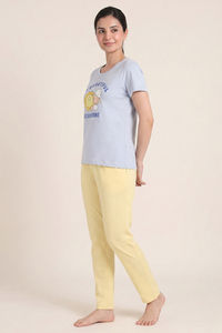 Zivame Farm Lore Knit Cotton Pyjama Set - Xenon Blue — thumbnail 2
